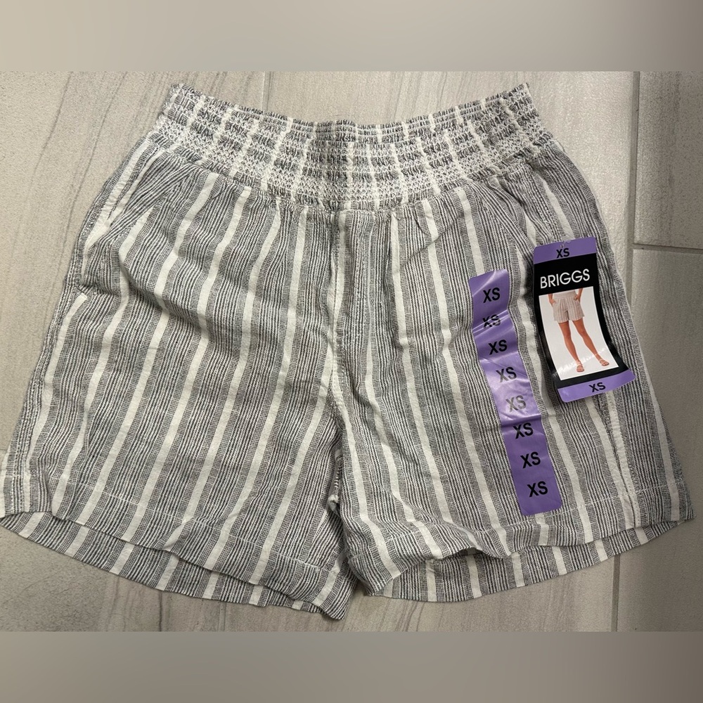 Grey striped linen shorts